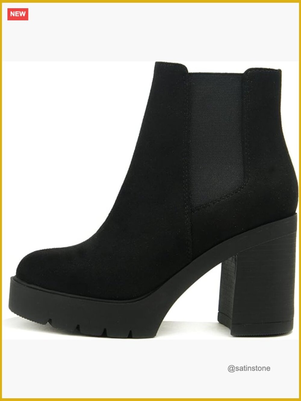 Lug Sole High Heel Chelsea Fashion Ankle Boot w/ Double Elastic Gore